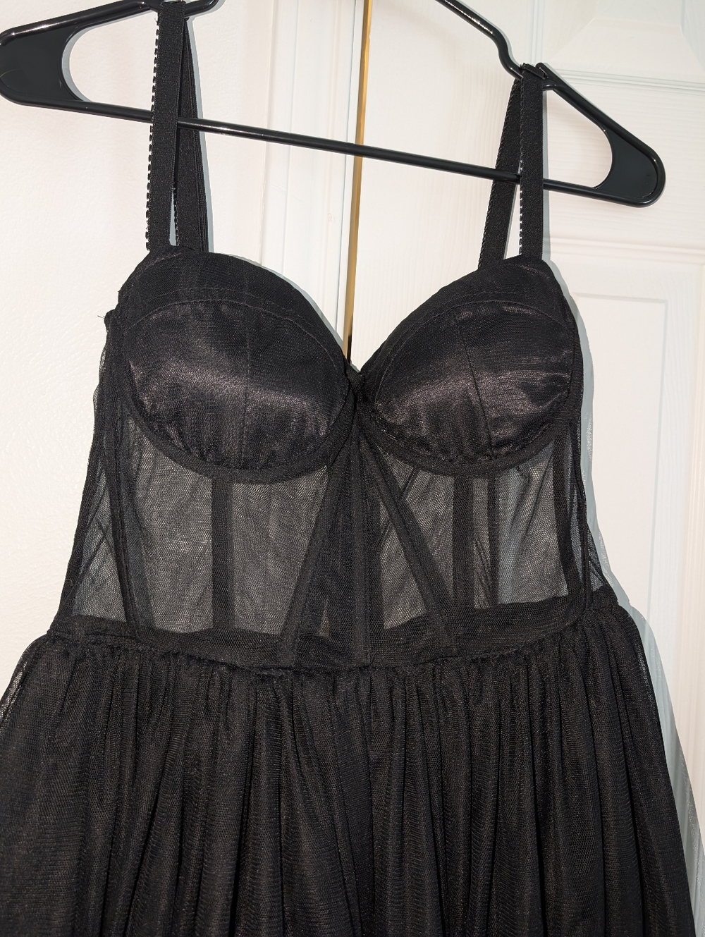 Black Corset Sheer Tulle Midi Dress with Sculpted Bust - Picture 4 of 7